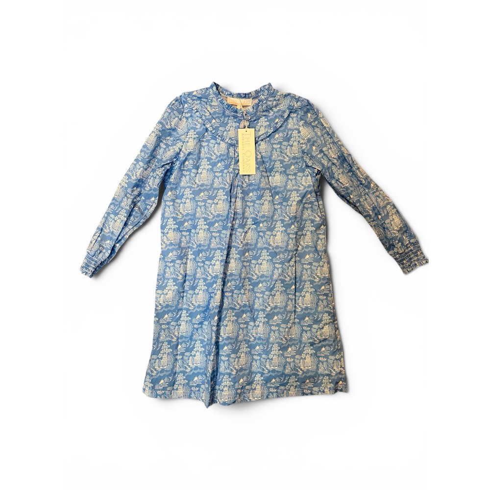 The Oaks Apparel Company Blue Chic Ann Pepper Dress 10Y Toile Pagoda Cotton
